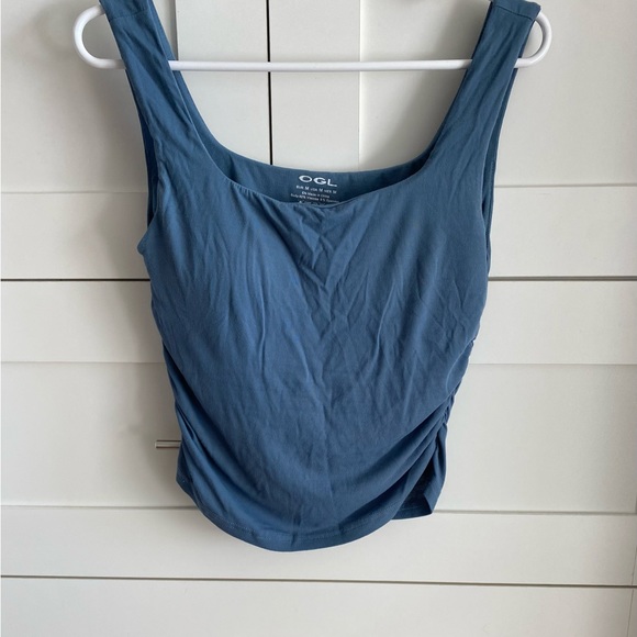 OGL MOVE - Eco-SkinKiss® Ruched Sides Square Brami Tank Top - Oxford Blue, M - Picture 1 of 10